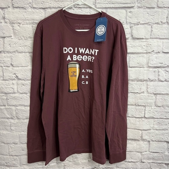 LIFE IS GOOD Men's Do I Want a Beer Long-Sleeve Crusher Tee shirt XL NWT - Picture 1 of 7